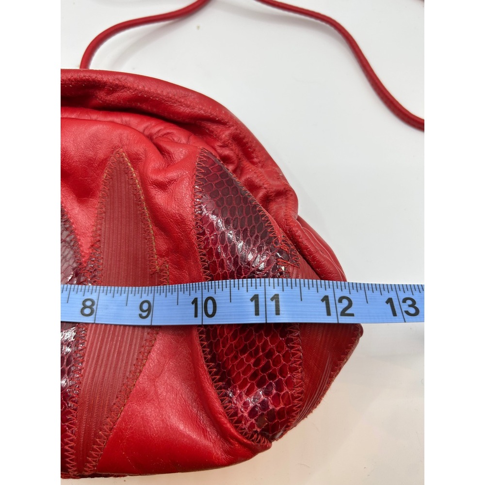 Vintage‎ Red Leather Crossbody Bag Patchwork Textured/Animal Design - Picture 13 of 14